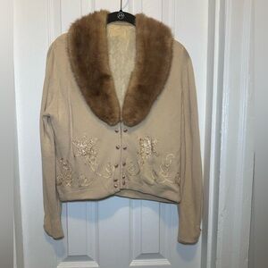 1950’s Vintage Cashmere Cardigan with Detachable Mink Collar
